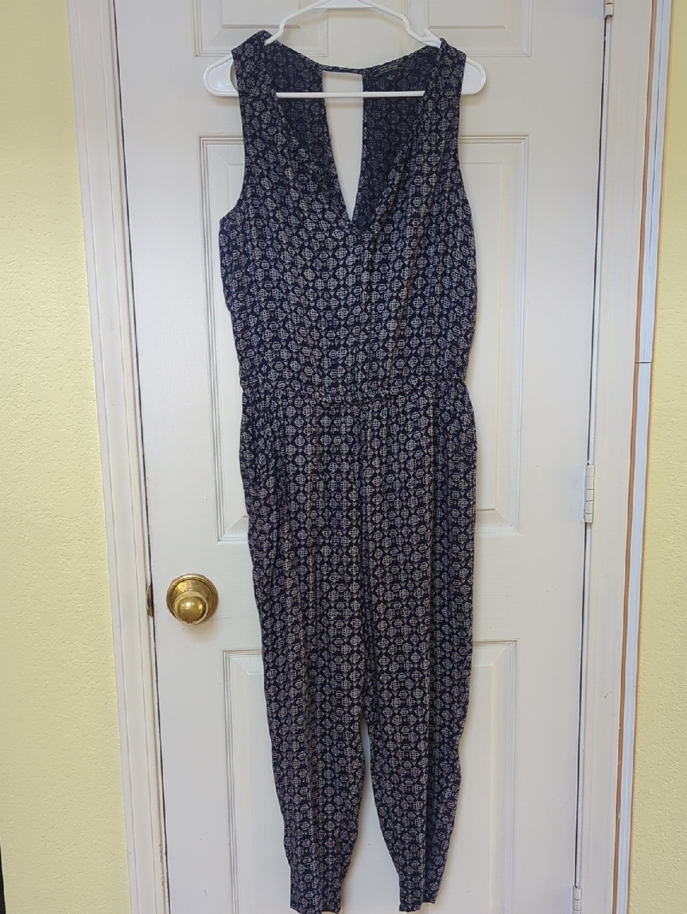 Lucky Brand Navy Printed Sleeveless Jumpsuit/Romper-Size Large